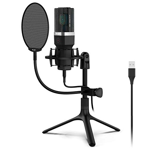 USB Microphone, Kungber Condenser Computer PC Mic with Adjustable All Metal Tripod Stand and Shock Mount, Pop Filter & Mute Button for Recording, Streaming, Gaming, Podcast, YouTube, Voice Over KT01