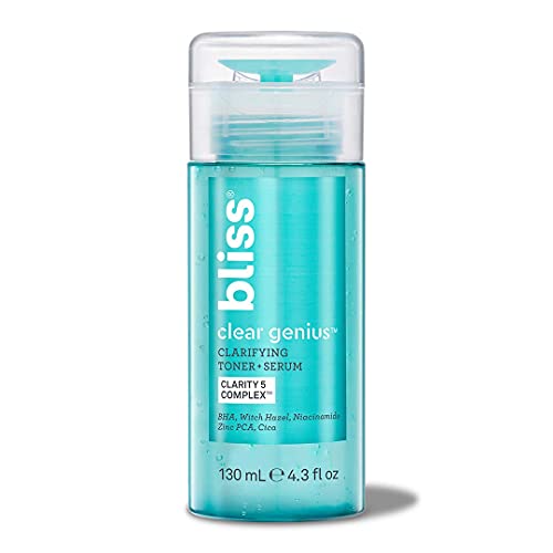 Bliss Clear Genius Clarifying Toner + Serum | Purifies Pores, Tones, Calms & Clears Skin | with Salicylic Acid, Niacinamide & Witch Hazel | Clean | Cruelty Free | Paraben Free | Vegan | 4.3 oz
