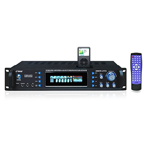 4-Channel Bluetooth Home Power Amplifier - 2000 Watt Audio Stereo Receiver w/ Speaker Selector, AUX, AM FM Radio, 30Pin iPod Dock, Karaoke Microphone Input - Home Entertainment System - Pyle P2002ABTI