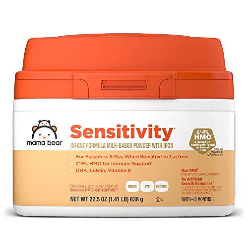 Amazon Brand - Mama Bear Sensitivity Baby Formula Powder With Iron, Reduced Lactose, Non-GMO, 2'-FL HMO for Immune Support, 22.5 Ounce