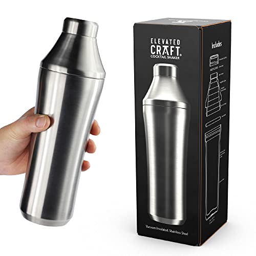 Elevated Craft Hybrid Cocktail Shaker - Premium Vacuum Insulated Stainless Steel Cocktail Shaker - Innovative Measuring System - Martini Shaker for the Home Bartender - 28oz Total Volume