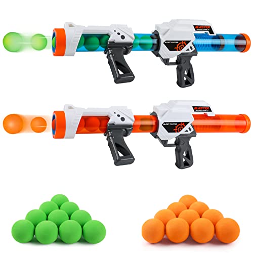 Exercise N Play 2 PCS Power Gun Dual Battle Pack Foam Ball Air Powered Shooter Toy Guns for Kids Role Playing with Their Family Members or Partners