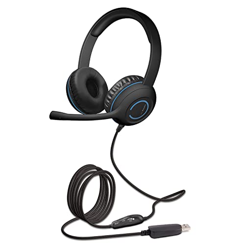 Cyber Acoustics Stereo USB Headset (AC-5008A), in-line Controls for Volume & Mic Mute, Adjustable Mic Boom for PC & Mac, Perfect for Classroom or Home