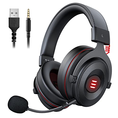 EKSA E900 USB Gaming Headset - Computer Headset with Detachable Noise Cancelling Microphone, 7.1 Surround Sound, 50MM Driver - Wired Headphones for PC, PS4/PS5, Xbox One, Switch, Computer, Laptop