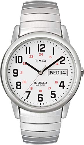 Timex Easy Reader 35mm Day-Date Watch – Silver-Tone Case White Dial with Silver-Tone Expansion Band