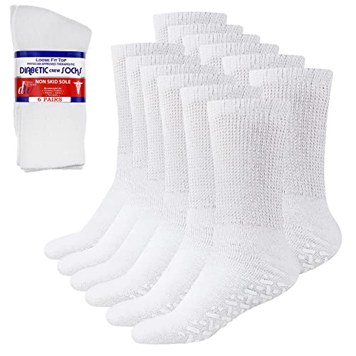 Debra Weitzner 6 Pairs Non-Binding Loose Fit Sock - Non-Slip Diabetic Socks for Men and Women - Ankle Crew White