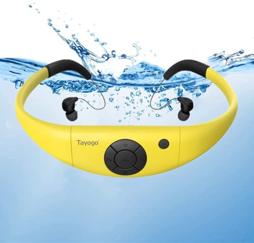 Waterproof MP3 Player for Swimming, IPX8 8GB Swimming Headphones with Shuffle Feature,Enjoy Music for Swimming, Diving and Other Sports(Yellow)