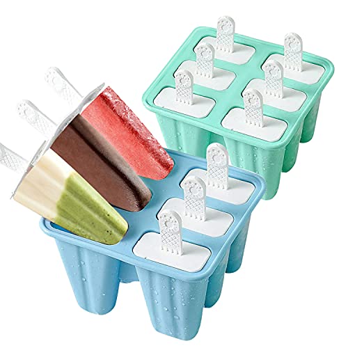 Silicone Popsicle Molds ，12 Pieces Silicone Ice Pop Molds BPA Free Popsicle Mold Reusable Easy Release and Clean Ice Pop Maker (Blue + Green,2 Pack) (green+Blue)