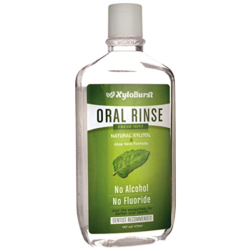 XyloBurst Fresh Breath Oral Rinse Mouth Wash with Natural Xylitol - Alcohol-Free, Fluoride Free, SLS Free Cool Mint (16 OZ)