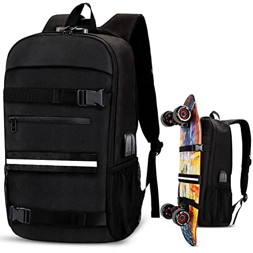 Simbow Skateboard Backpack, Laptop Backpack Rucksack w/ USB Charging Port,Anti-Theft Lock,Water Resistant,Fits up to 15.6-17Inch Laptop, for College School Business Travel Men Boy