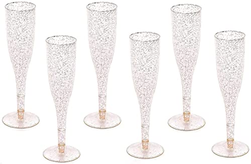 Oojami Gold Glitter Plastic Classicware Glass Like Champagne Wedding Parties Toasting Flutes (1 Box = Quantity 30)