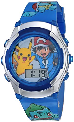 Accutime Kids Pokemon Pikachu & Ash Digital LCD Quartz Blue Wrist Watch with Blue Strap, Cool Inexpensive Gift & Party Favor for Toddlers, Boys, Girls, Adults All Ages (Model: POK3017)