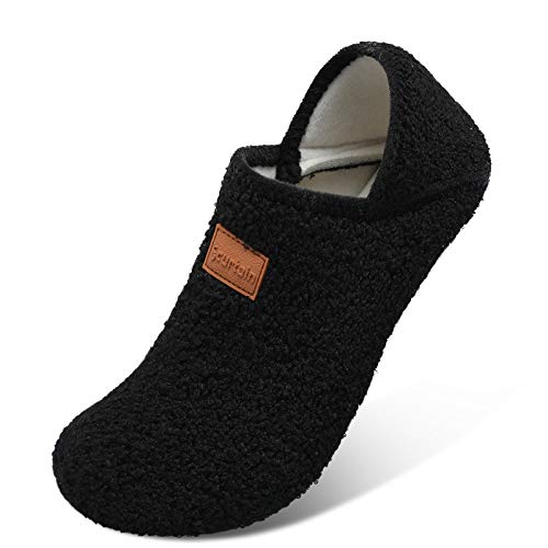 Scurtain Unisex Mens Womens Slippers Lightweight House Slippers Sock Shoes with Non-slip rubber sole Mens Womens Walking Shoes All Black 8.5-9.5