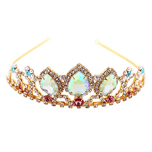 VINJEWELRY Girls Birthday Gift Rapunzel Tiara Aurora Borealis Stone Sparkle Gold Crown Halloween Princess Tangled Costume Jewelry