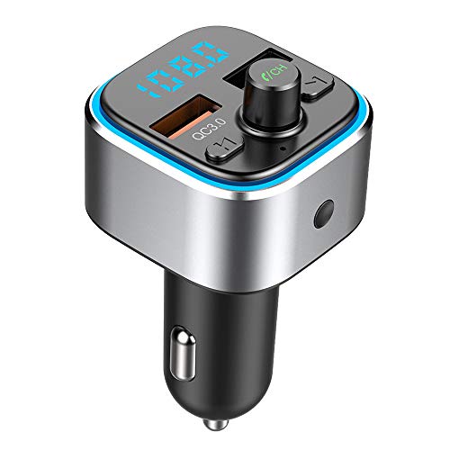 Bluetooth Radio FM Transmitter for Car with Charger Audio Receiver Cigarette Lighter Adapter Music Player Hands Free Car Kit for iPhone Samsung Android Cell Phones