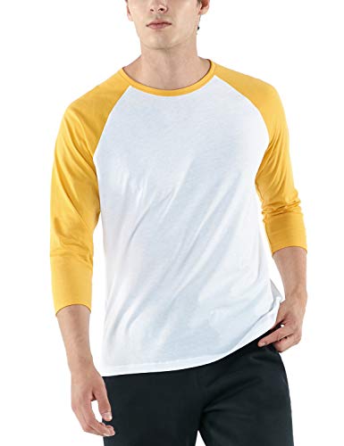 TSLA Men's Dynamic Cotton 3/4 Sleeve Baseball Shirt, Athletic Sports Jersey - White & Yellow, Large