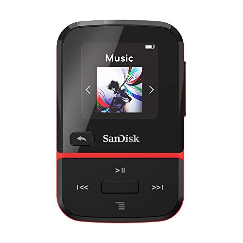 SanDisk 32GB Clip Sport Go MP3 Player, Red - LED Screen and FM Radio - SDMX30-032G-G46R (Renewed)