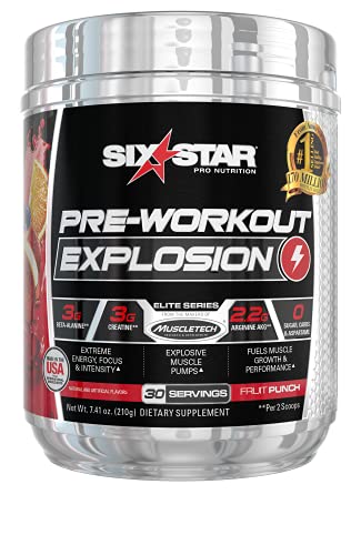 Six Star Pre Workout PreWorkout Explosion | Pre Workout Powder for Men & Women | PreWorkout Energy Powder Drink Mix | Sports Nutrition Pre-Workout Products | Fruit Punch (30 Servings)