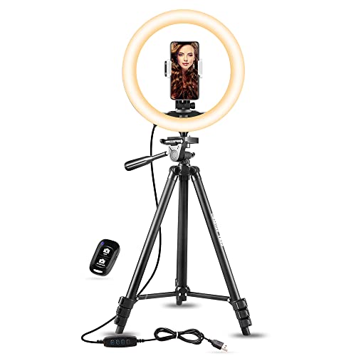 UBeesize 10' Selfie Ring Light with 50' Extendable Tripod Stand & Phone Holder for Live Stream/Makeup/YouTube Video