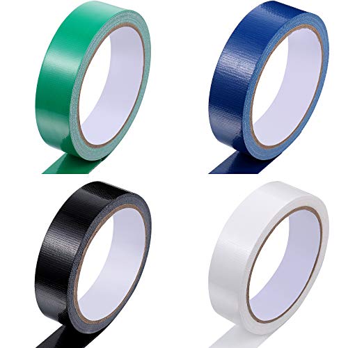 Zonon 4 Rolls Gaffer Tape Waterproof Duct Tape Heavy Duty Gaffer Tape Matte Duct Cloth Tape Carpet Tape for DIY Crafts, Indoor Outdoor Use, 1 Inch x 11 Yards (Black, White, Dark Blue, Dark Green)