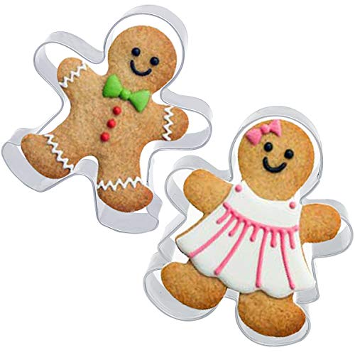 2 Pcs, Gingerbread Man Cookie Cutter, Christmas Cookie Cutters, Gingerbread Decor, Mini Cookie Cutters, Metal Cookie Cutters, Girl Cookie Cutter (2.5', Stainless Steel)