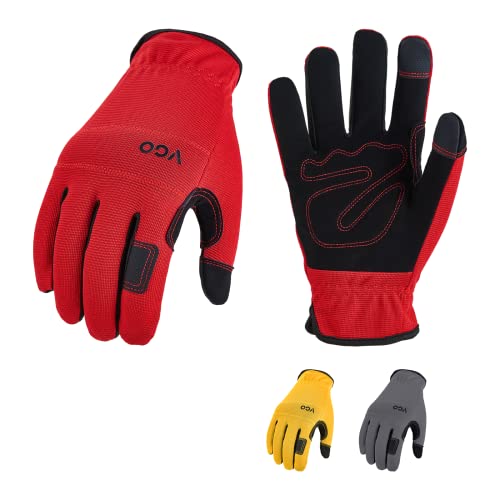 Vgo 3-Pairs Synthetic Leather Work Gloves, Multi-Purpose Light Duty Work Gloves, Breathable & High Dexterity, Touchscreen (Size XL, 3 Color, NB7581)