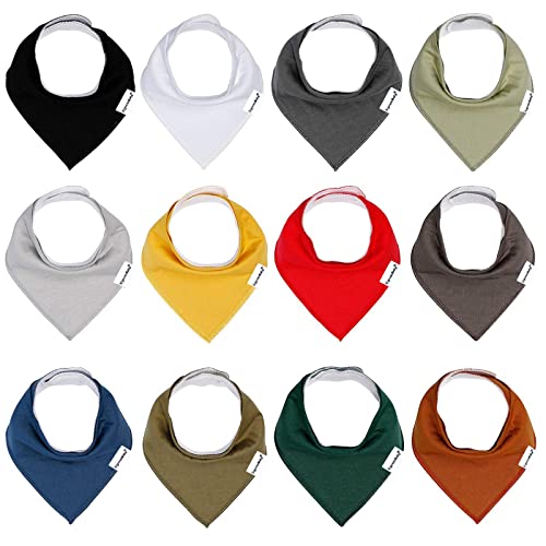 Baby Bandana Drool Bibs for Boys and Girls, Solid Colors,12 Pack Baby Bibs for Teething and Drooling, Organic Cotton Bibs