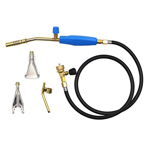 Propane Torch with Hose and Three Burners, Portable Propane Torch for Soldering Welding Heating Plumbing, Mapp Gas Torch with Flame Control, Handheld Propane Torch with 50' Hose & Replacement Burners