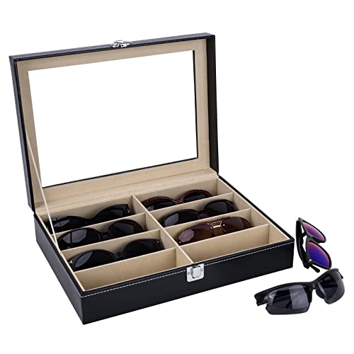 AUTOARK Leather 8 Piece Eyeglasses Storage and Sunglass Glasses Display Case Organizer,Black,AW-022