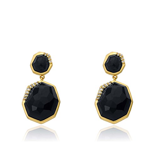 Riccova City Lights Satin 14k Gold-Plated Cubic Zirconia Accented Double Faceted Precious Onyx Stones Earring/