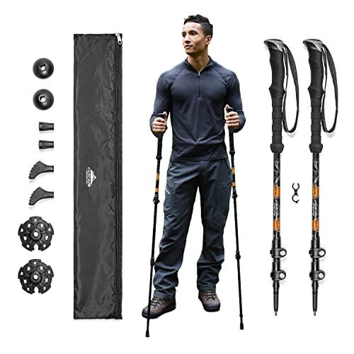 Cascade Mountain Tech Trekking Poles - Aluminum Hiking Walking Sticks with Adjustable Locks Expandable to 54' (Set of 2) , Orange