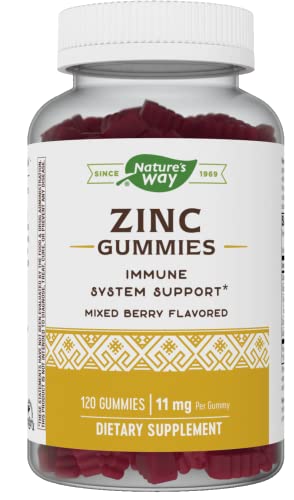 Nature’s Way Zinc Gummies, Supports Immune Function*, 11 mg per Gummy, Mixed Berry Flavored, 120 Gummies
