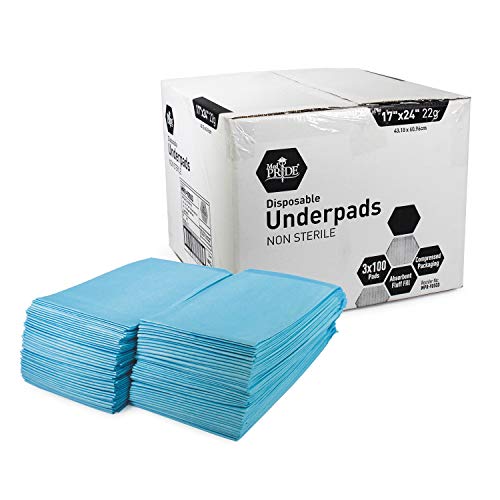 Medpride Disposable Underpads 17'' x 24'' (100-Count) Incontinence Pads, Bed Covers, Puppy Training | Thick, Super Absorbent Protection for Kids, Adults, Elderly | Liquid, Urine, Accidents