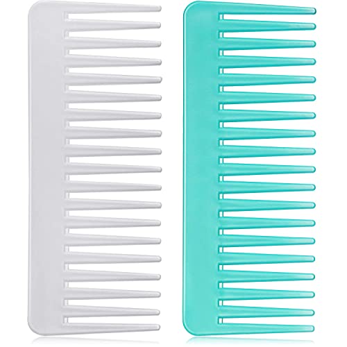 Large Hair Detangling Comb Wide Tooth Comb for Curly Hair Wet Dry Hair, No Handle Detangler Comb Styling Shampoo Comb (White, Cyan)