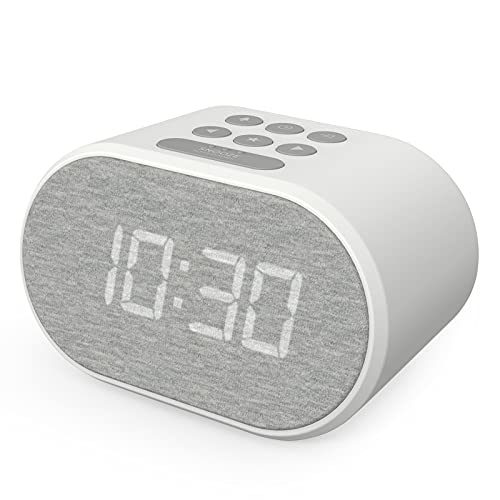 Alarm Clock Bedside Non Ticking LED Backlit Alarm Clock with USB Charger & FM Radio, 5 Step Dimmable Display - Wall Outlet Powered with Battery Backup