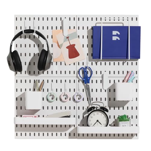 Keepo Pegboard Combination Kit, 4 Pegboards and 14 Accessories Modular Hanging for Wall Organizer, Crafts Organization, Ornaments Display, Nursery Storage, 22' x 22', White | Peg Board