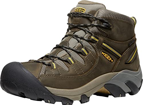 KEEN Men's Targhee 2 Mid Height Waterproof Hiking Boots, Black Olive/Yellow, 10.5 US