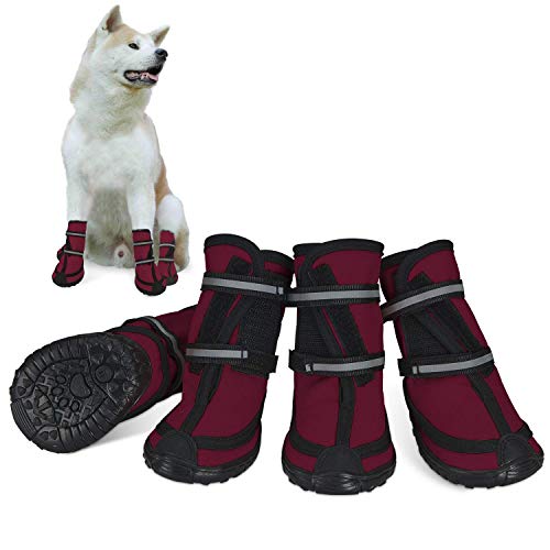 Dog Shoes for Large Dogs Winter Snow Dog Booties with Adjustable Straps Rugged Anti-Slip Sole Paw - Sports Running Hiking Pet Dog Boots Protectors Comfortable Fit for Medium Large Dog (XXL, Red)