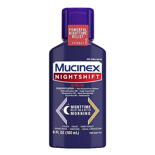MUCINEX Nightshift Sinus 6 fl. oz. Relieves Fever, Sore Throat, Runny Nose, Sneezing, Nasal Congestion, and Controls Cough