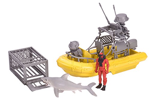 Wild Republic E-Team X Shark Set Playset, Action Figure, Shark, Boat, Diving Cage, Gifts for Kids, 4-Piece Set 15394 , Cuddlekins