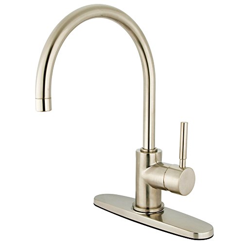 Kingston Brass Nuvo Elements of Design ES8718DLLS South Beach Single Handle Kitchen Faucet with Plate without Sprayer, 8- 1/2', Satin Nickel