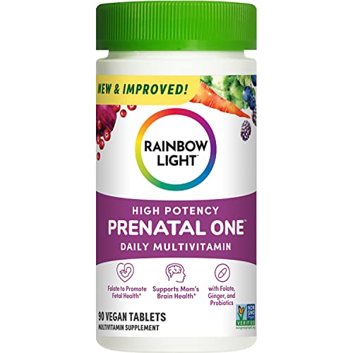 Rainbow Light Prenatal One High Potency Daily Multivitamin with Folate, Ginger and Probiotics; Supports Mom and Baby from Conception to Nursing; Vegan, 90 Tablets,* Pack May Vary