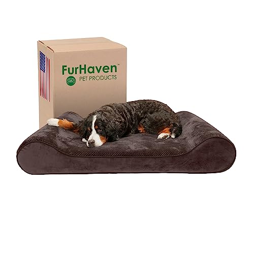 Furhaven Cooling Gel Dog Bed for Extra Large Dogs w/ Removable Washable Cover, For Dogs Up to 180 lbs - Minky Plush & Velvet Luxe Lounger Contour Mattress - Espresso, Giant/XXXL