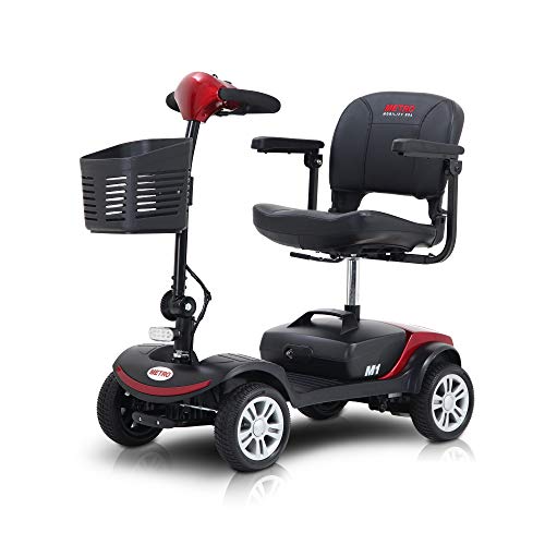 4 Wheel Mobility Scooter Electric Powered Wheelchair Device Compact Mobility Scooters for Adults Elderly Travel Long Range Power Extended Battery with Charger (M1, Red)