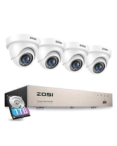 ZOSI 3K Lite Security Camera System with 1TB Hard Drive,AI Human/Vehicle Detection,Night Vision,H.265+ 8Channel HD TVI DVR Recorder,4pcs 1080P HD 1920TVL Indoor Outdoor Surveillance CCTV Dome Cameras