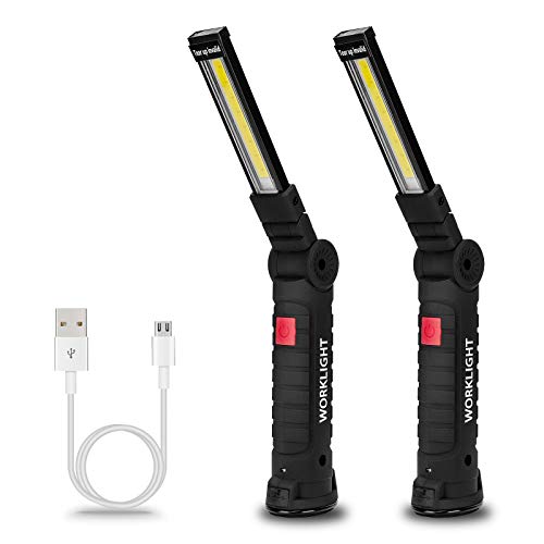 Lmaytech Men Tools for Christmas Birthday Gift 2 Packs LED Rechargeable Work Light Flashlights, 360°Rotate 5 Modes,Gifts for Men Him Dad Handyman for Car Repair, Grill and Outdoor