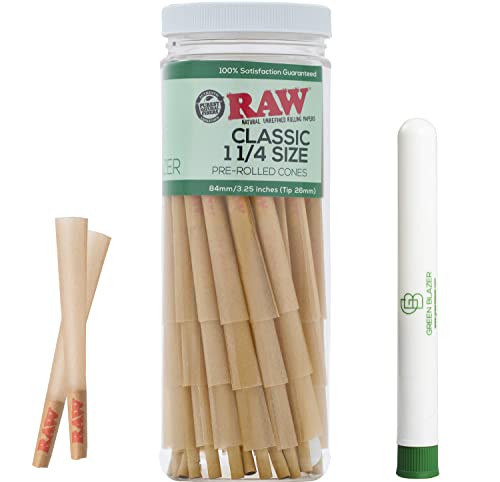 RAW Cones 1 1/4 Size: 50 Pack Patented Slow Burning Rolling Papers & Tips, Classic Raw Paper, GB Tube