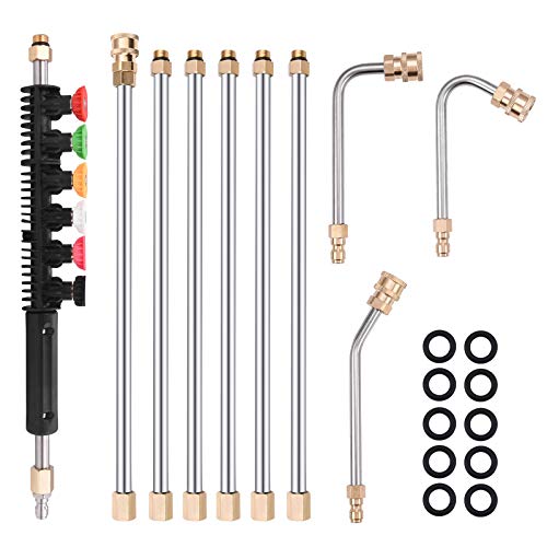 Seeutek 120 Inch Pressure Washer Extension Wand Set with 6 Spray Nozzle Tips 30° 90° 120 ° Curved Rod,1/4’’Quick Connect 10 Replacement Lance Attachment for Anti-Leaked Ring Gutter Cleaner 4000 PSI