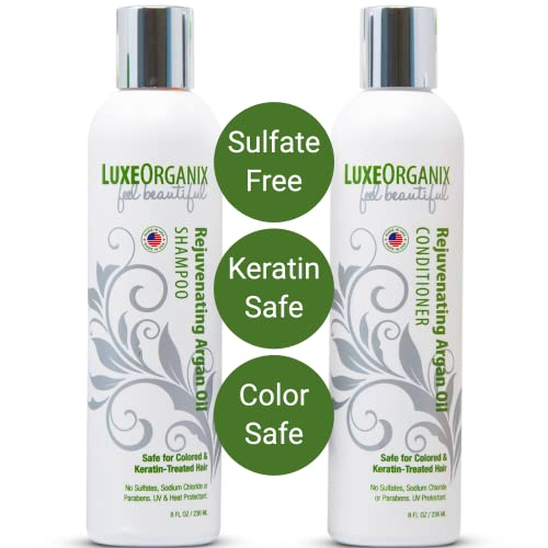 LuxeOrganix Shampoo and Conditioner for Keratin Treated Hair - Sulfate & Paraben Free - Moroccan Argan Oil Smooths & Moisturizes, Best for Dry, Damaged, Frizzy, & Curly Hair (8oz Set)