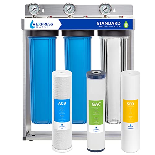 Express Water WH300SCGS Whole House Water Filtration System, Stainless Steel 23.5' x 8.5' x 30'